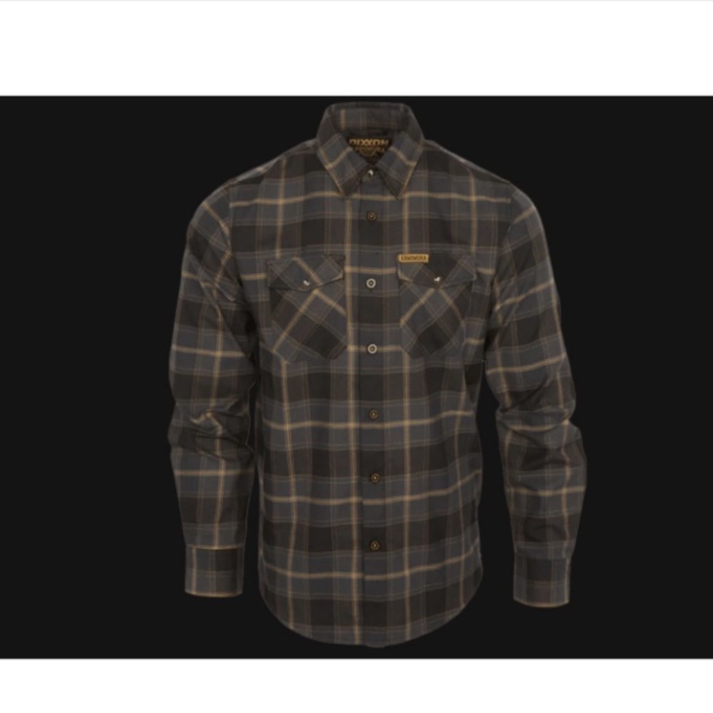 DIXXON Kamimura Men’s Plaid Flannel in Black, Gray & Gold. With original tag.